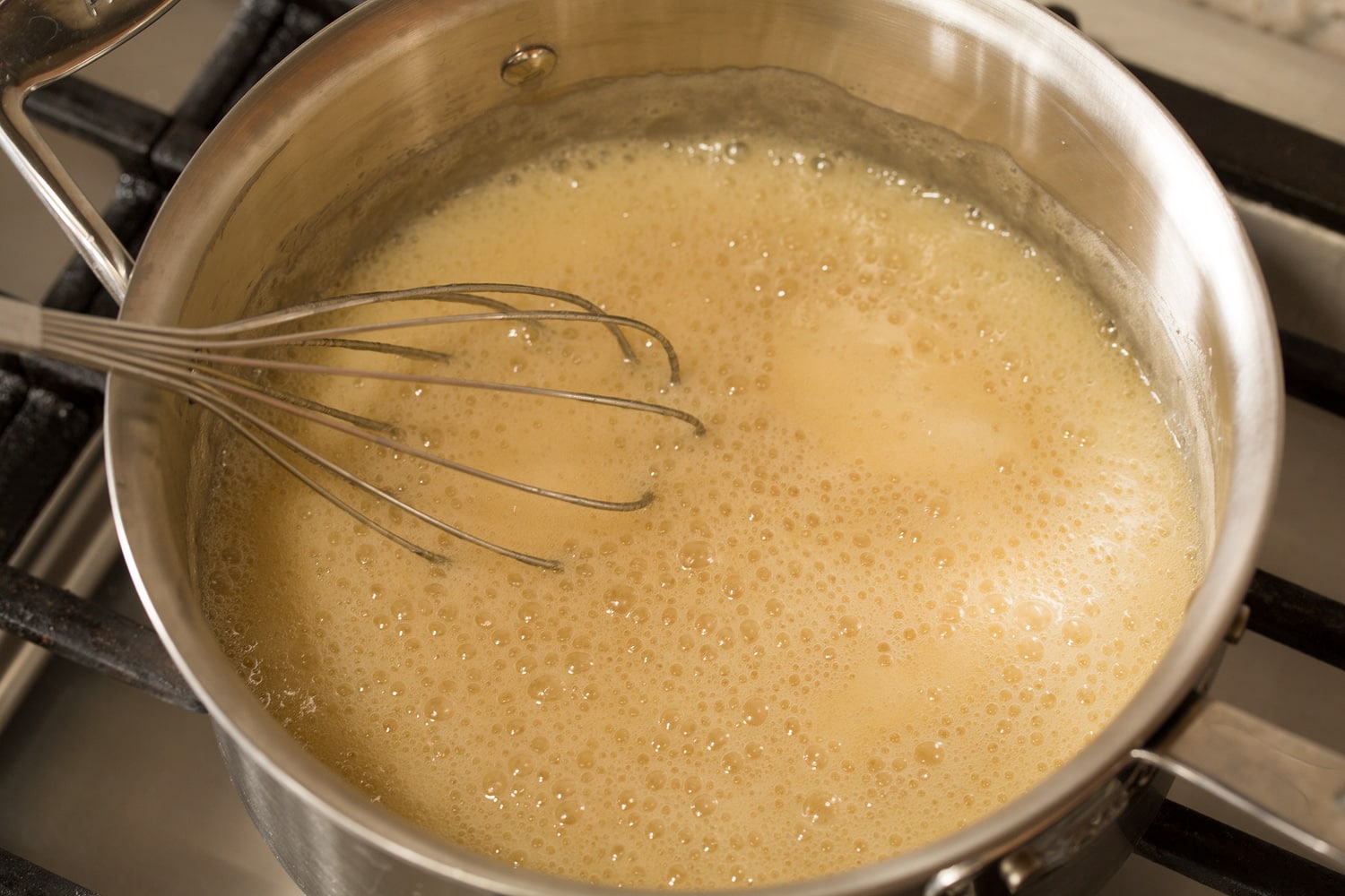 Buttermilk Syrup Completed buttermilk syrup in saucepan.