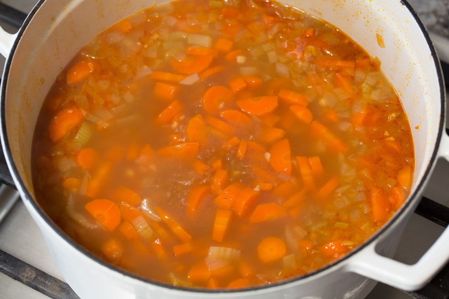 Carrot Soup Soup simmering.