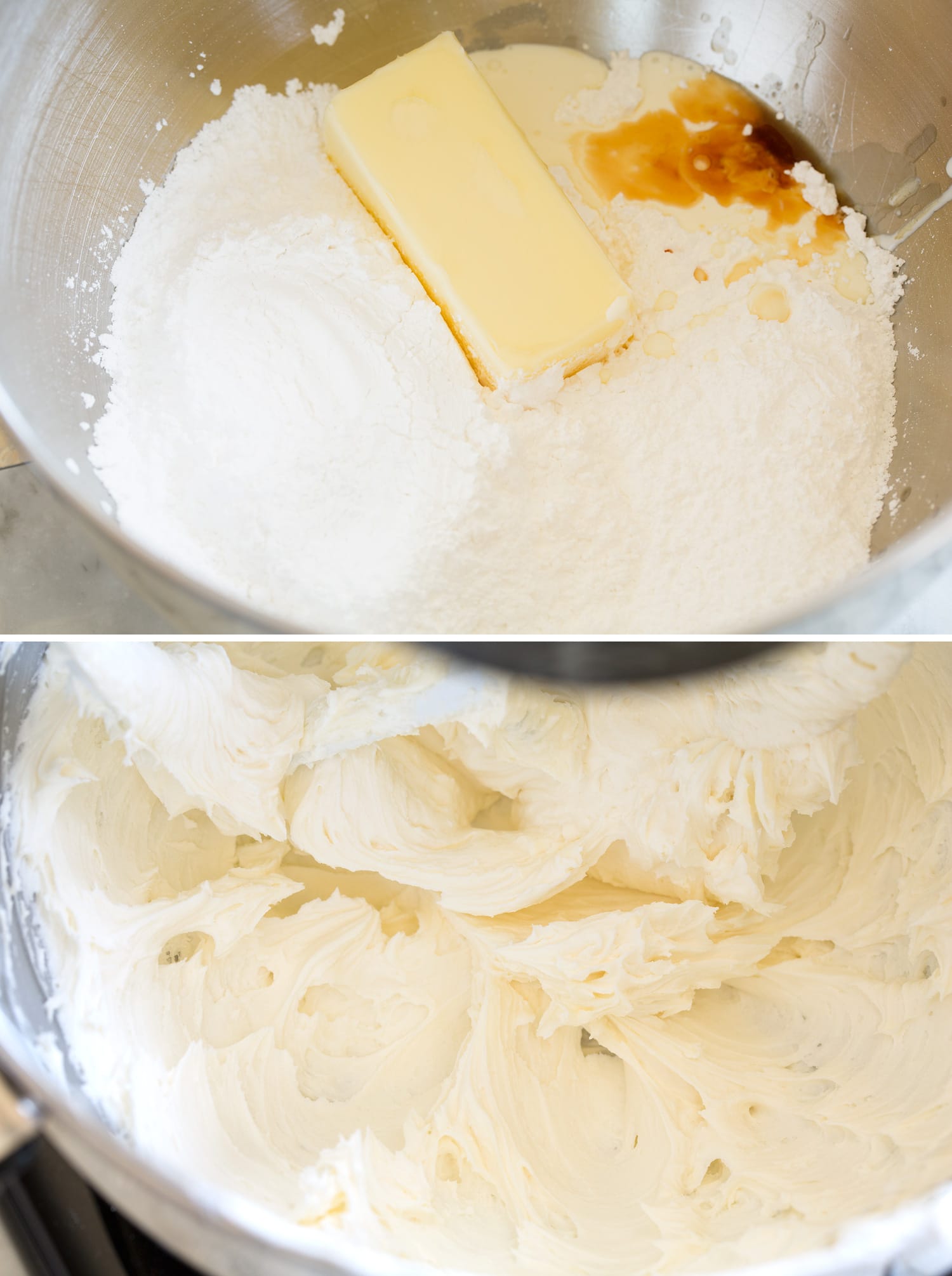 Mini Cupcakes Making vanilla buttercream frosting.