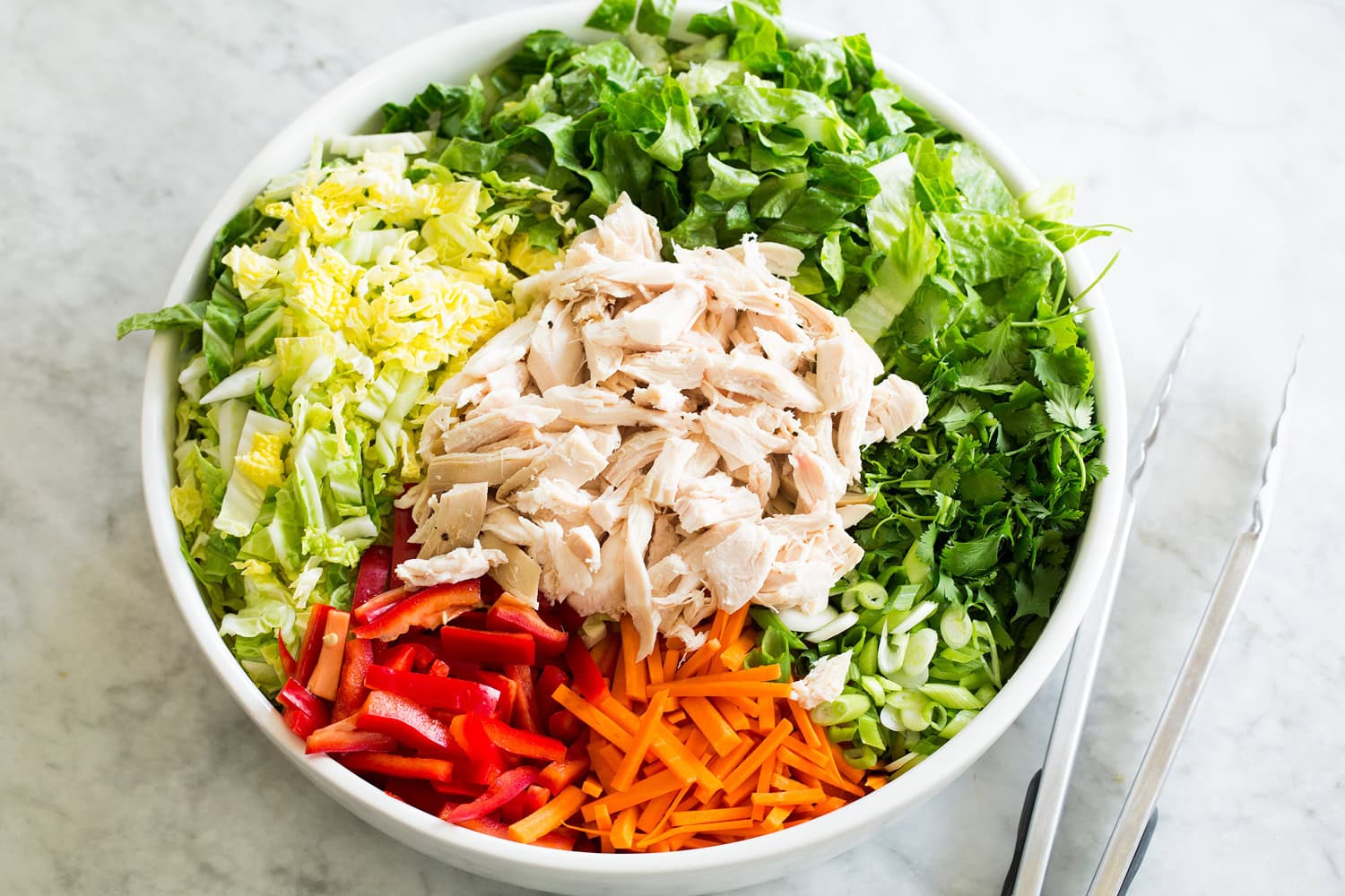 Chinese Chicken Salad Chinese chicken salad ingredients shown before tossing.