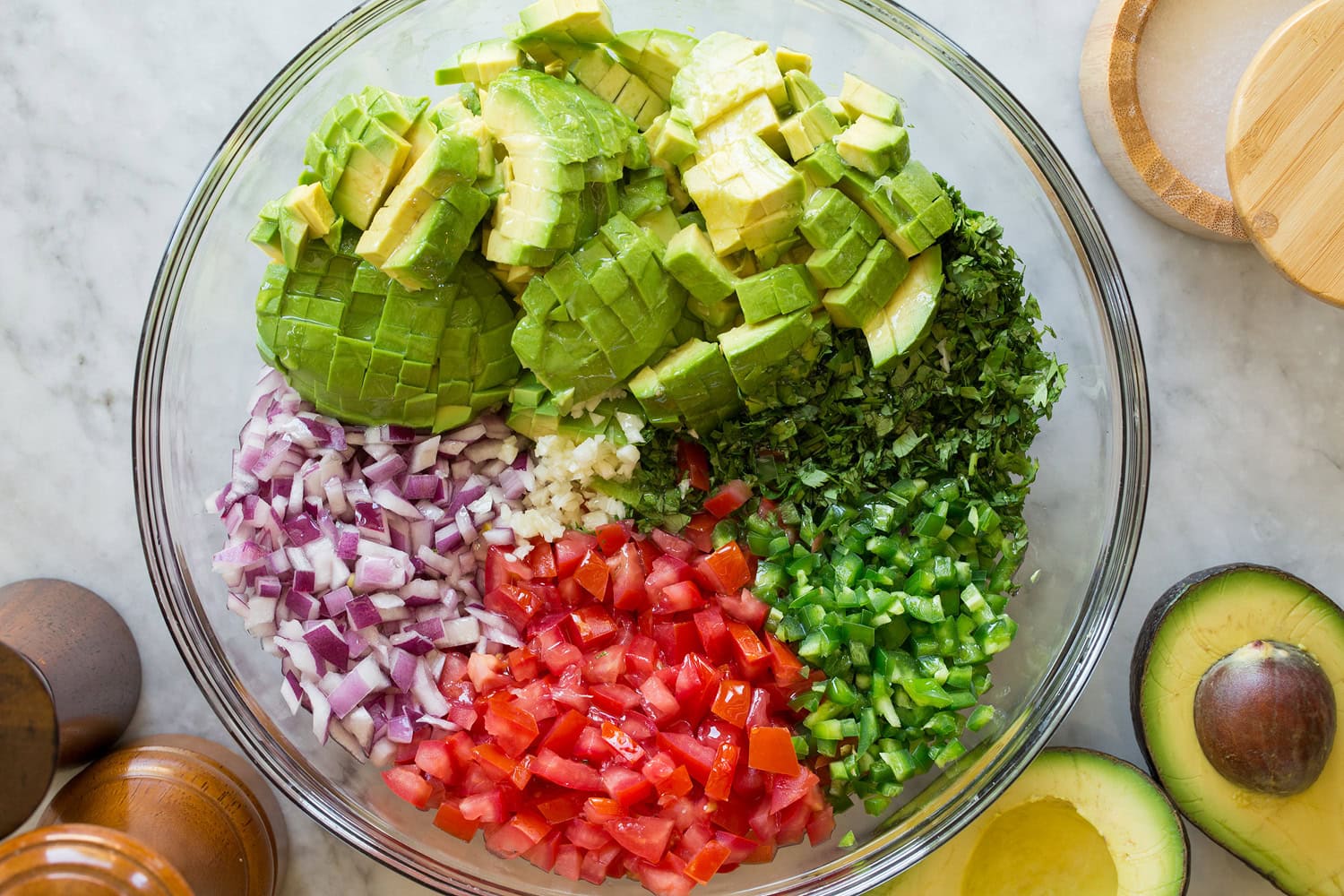 Avocado Salsa Avocado salsa ingredients shown before tossing together.