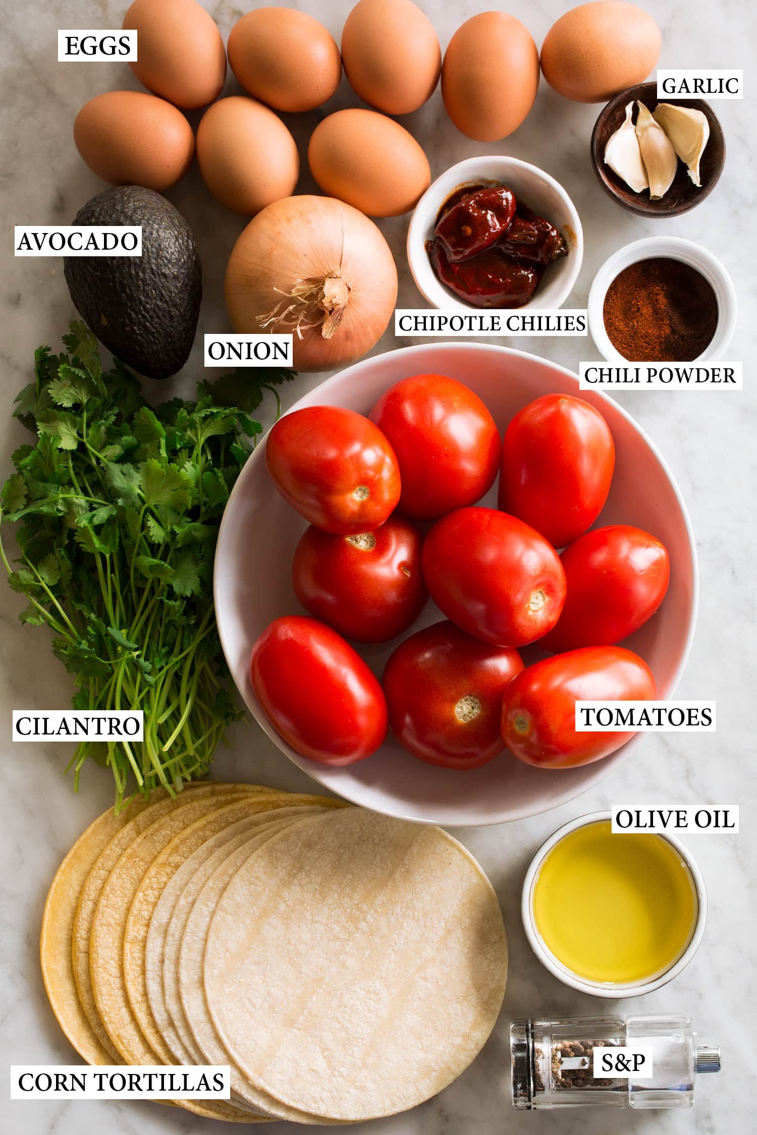 Huevos Rancheros Ingredients needed to make huevos rancheros.