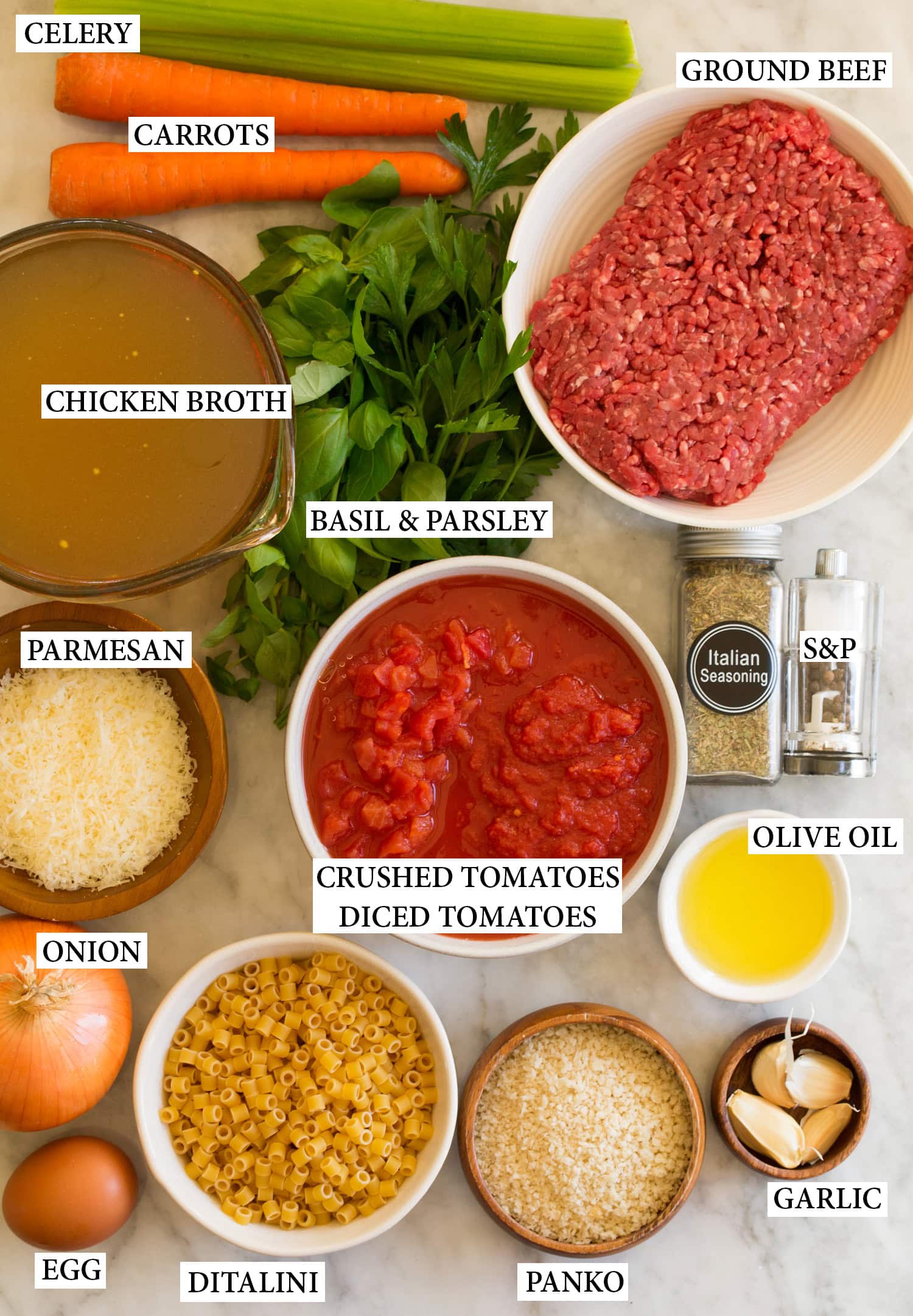 Meatball Soup Ingredients used to make meatball soup.
